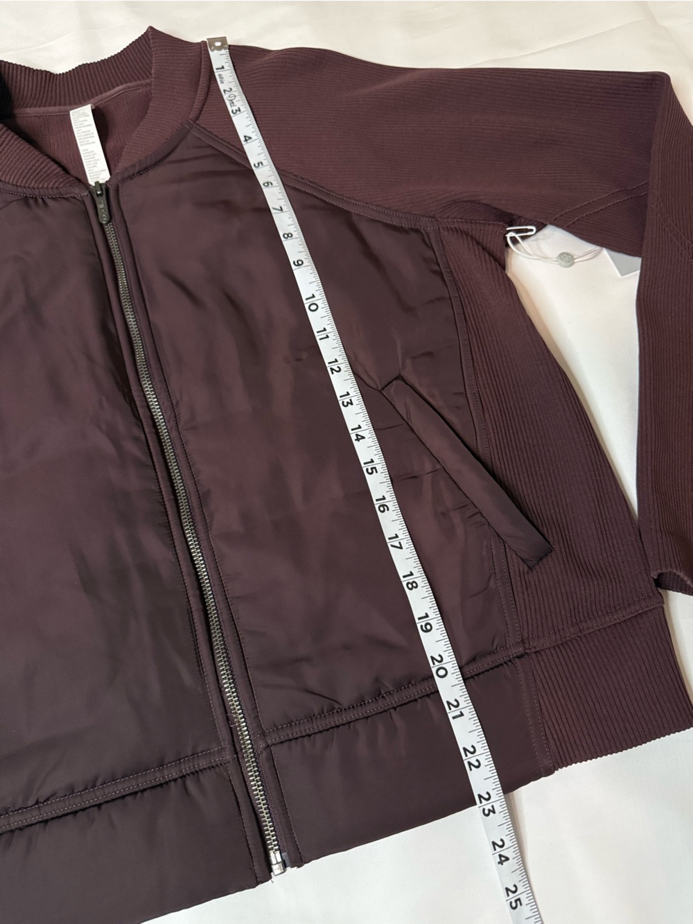 Zella Women’s Burgundy Fudge Seamless Mixed Media Bomber Jacket - Sz Large, NWT - Picture 4 of 13